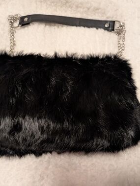 Black Rabbit Fur Chain Strap Shoulder Bag